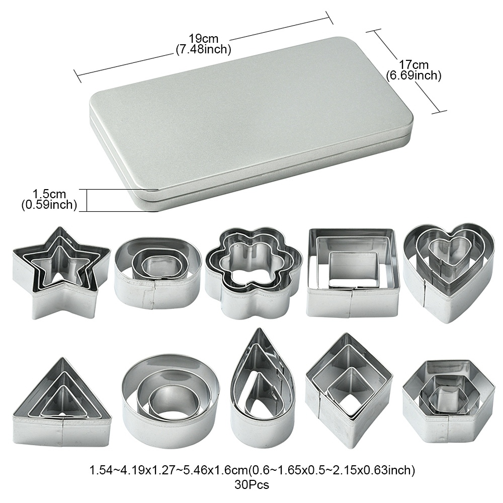  Edelstahl-Ausstechformen Set Formen mit Aufbewahrungsbox  170x90x18mm 30-teilig