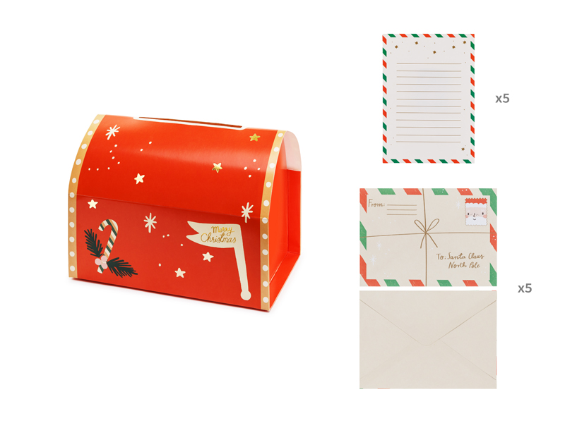 Briefkasten für den Weihnachtsmann -Set 5x Briefumschläge und Karten 14x22x13cm