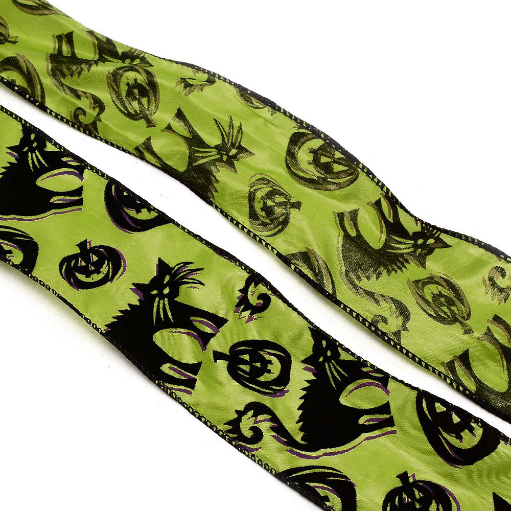 Band Halloween Kürbis und Katzen grün schwarz 63mm 4,5m