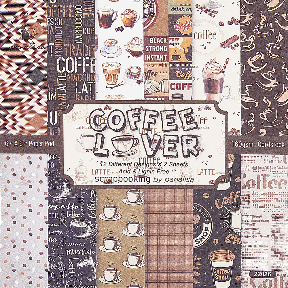 Scrapbooking-Papierset Coffee Lover 12 Designs quadratisch 152x152x0,2mm 24 Blatt 