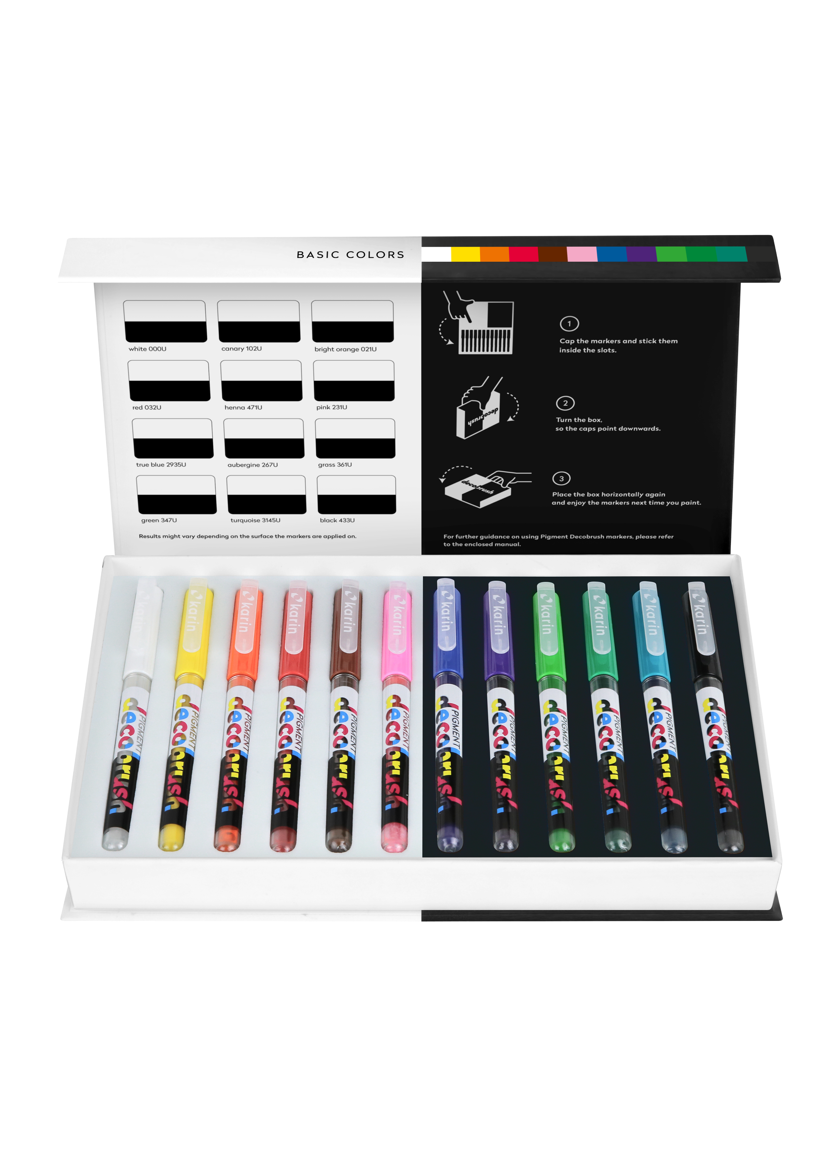 Karin Markers Pigment Decobrush BASIC COLORS Set 12 Stifte in Box 