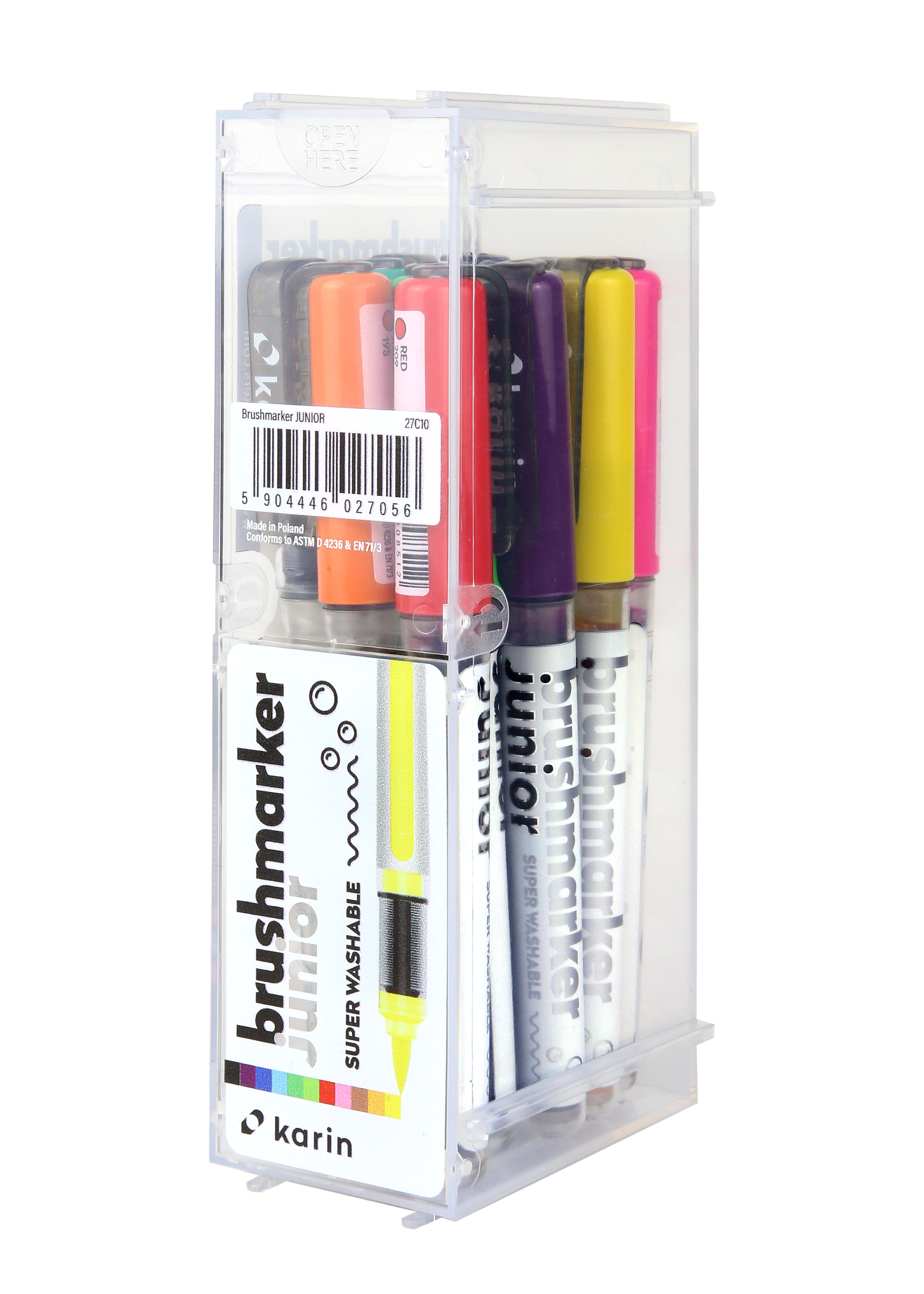  Karin Markers Brushmarker PRO JUNIOR Set mit Nylon-Pinselspitze 12 Stifte 