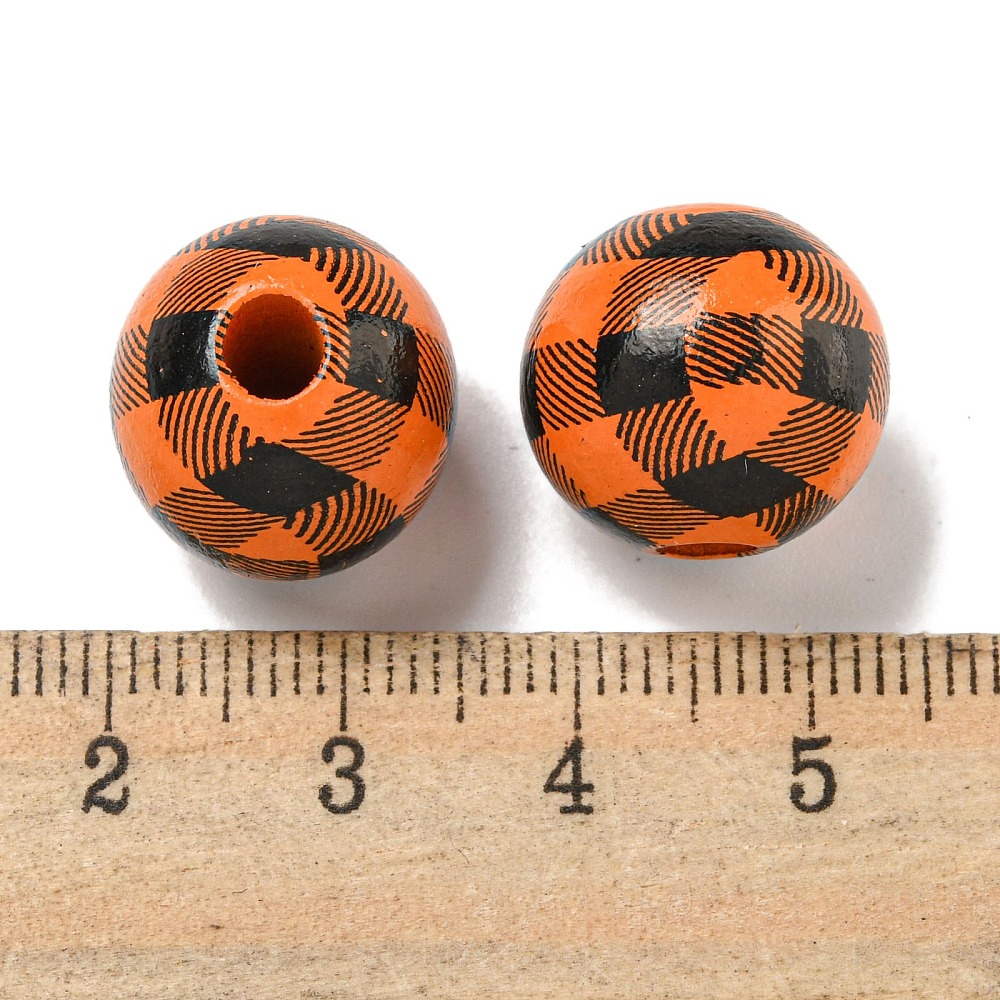 Holzperlen Karo Tartan 16mm bedruckt 20 Stück 