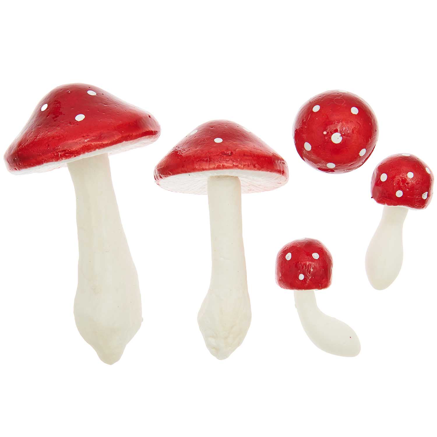 Deko-Pilze Polystyrol Rot/Weiß 7,5 - 14 cm x 3 - 7,8 cm 5 Stück 