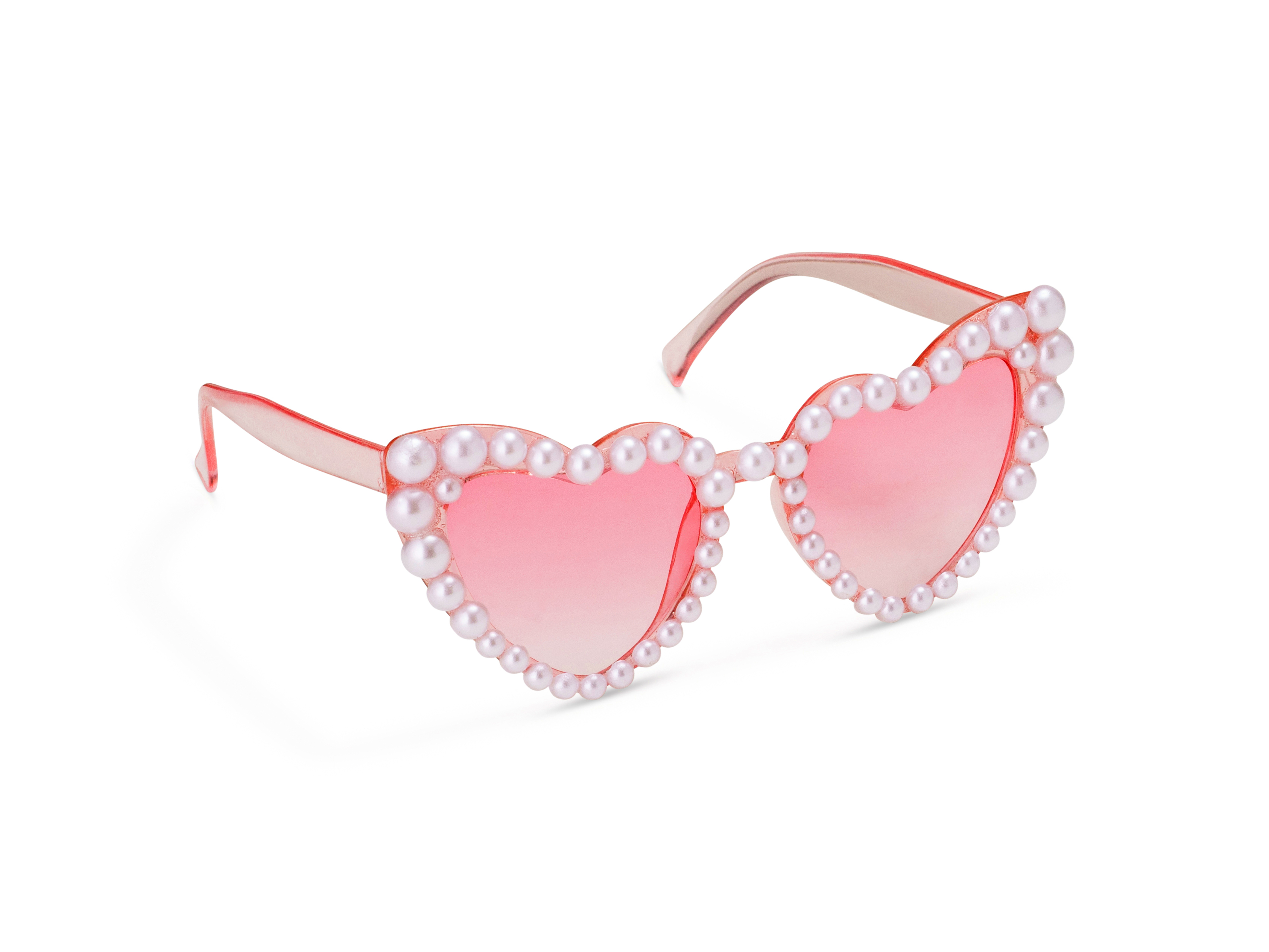 Herz-Sonnenbrillen pink mit weißen Perlen Party Accessoire 1 Stück 