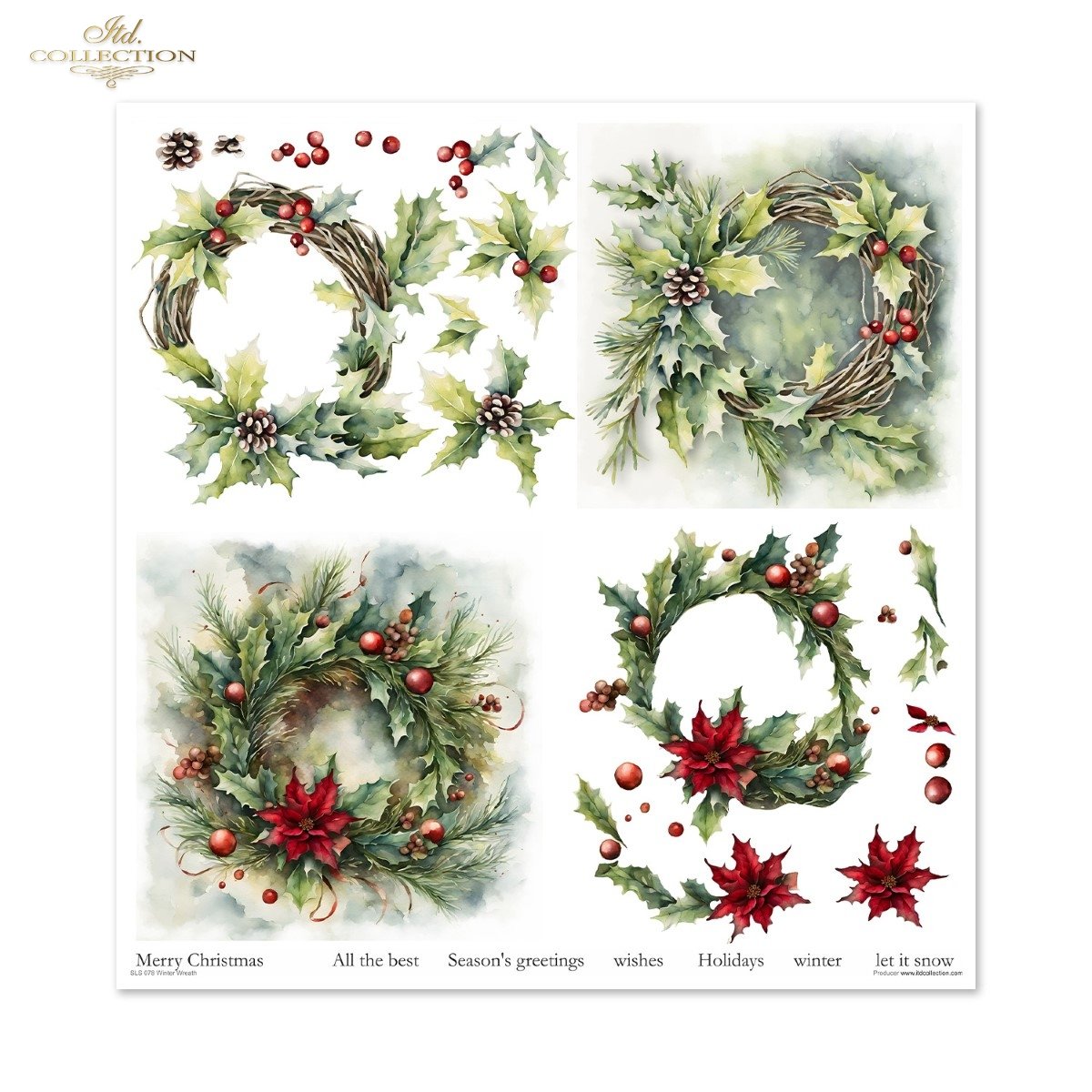 Scrapbooking Papier Winter Wreath Set 310x320 mm 200 g/m2 10 Stück 