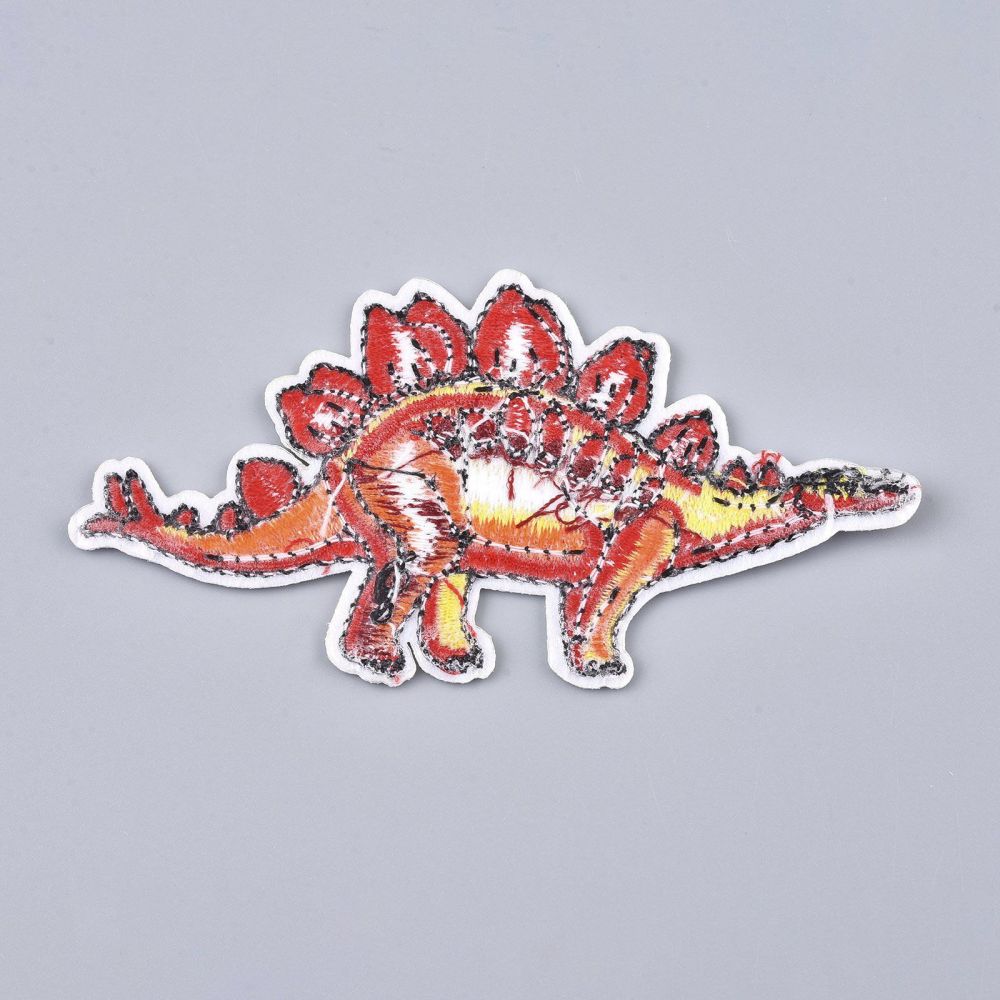 Patch Dinosaurier rot orange Aufbügeln/Aufnähen 54x98x1,5mm