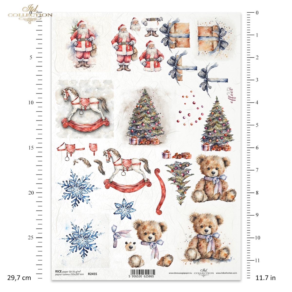 Reispapier Teddy und Weihnachtsmann  210x297mm 1 Bogen