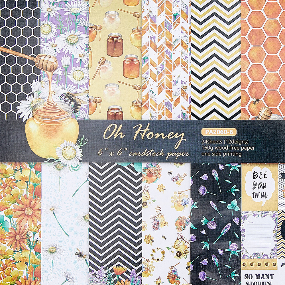 Scrapbooking-Papierset Oh Honey 12 Designs quadratisch 152x152mm 24 Blatt 