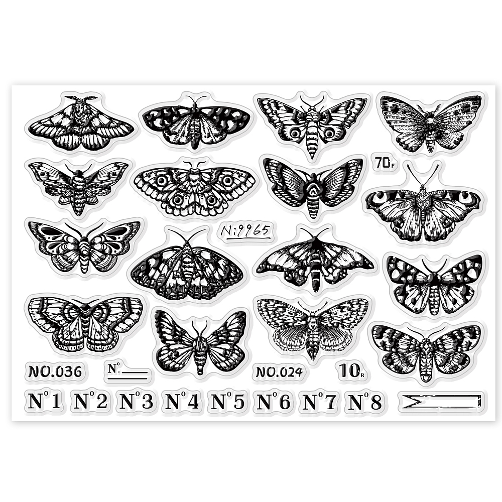 Silikonstempel Motten Falter Schmetterling Set 21x14,8cm 31-teilig 