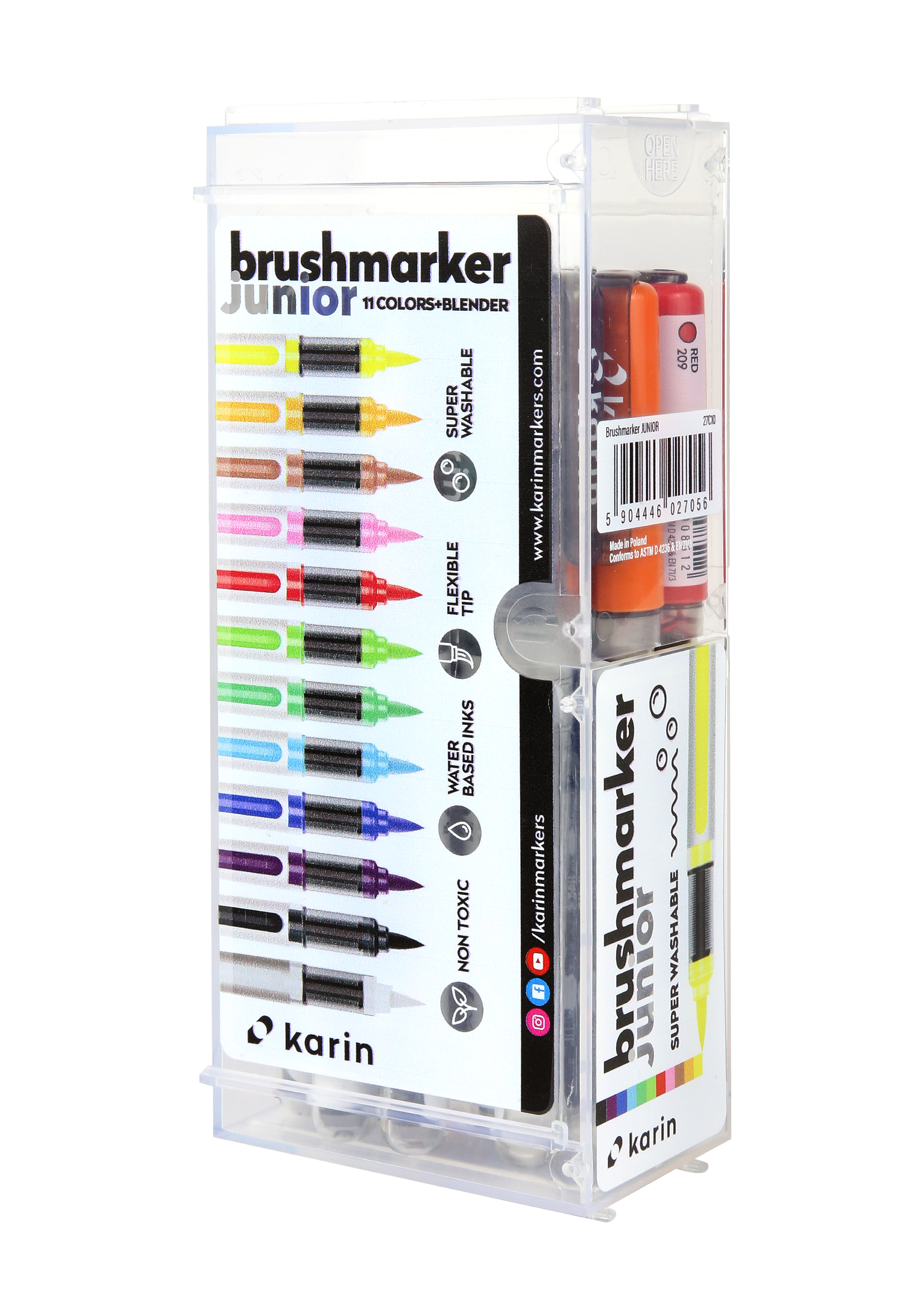  Karin Markers Brushmarker PRO JUNIOR Set mit Nylon-Pinselspitze 12 Stifte 