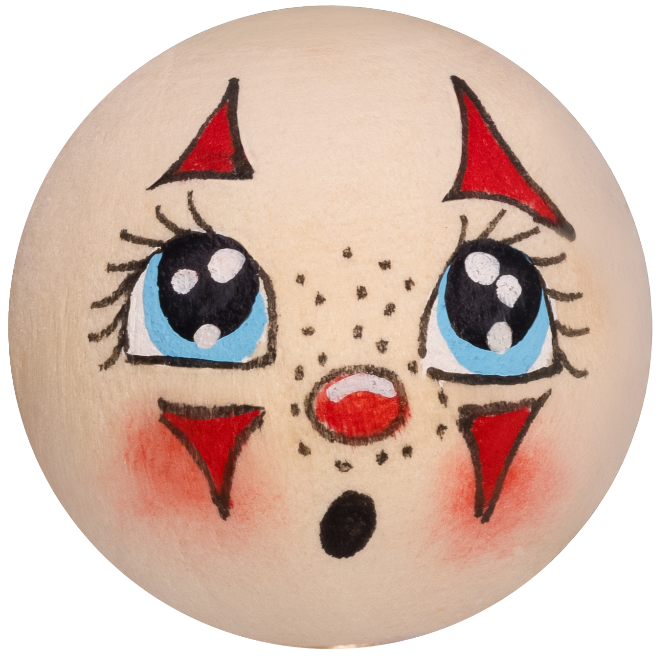  Handbemaltes Holzköpfchen Clown rot mit blauen Augen 