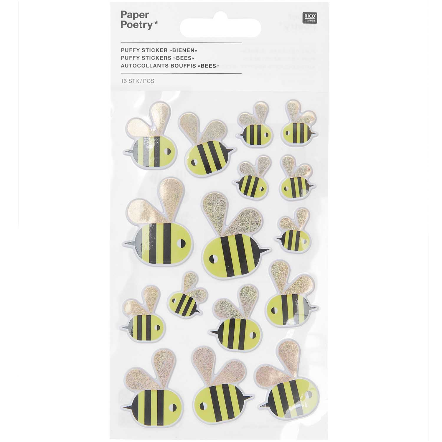 Puffy Sticker Bienen PVC 1 Bogen 15x9,5cm