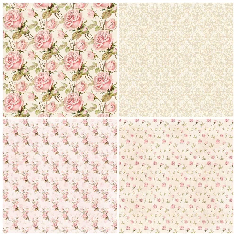 Scrapbooking-Papierblock Vintage Rosen rosa pastell 15x15cm 12 Designs 12 Blatt 