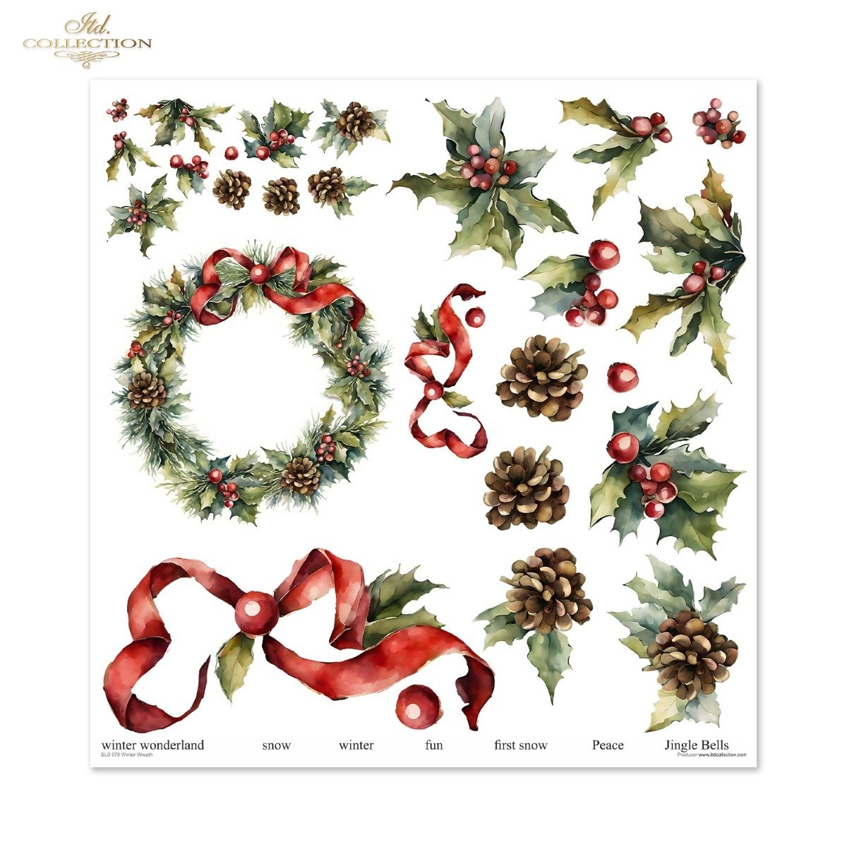 Scrapbooking Papier Winter Wreath Set 310x320 mm 200 g/m2 10 Stück 