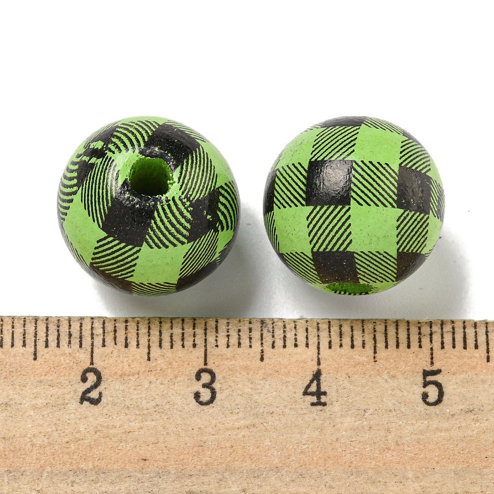 Holzperlen Karo Tartan 16mm bedruckt 20 Stück 