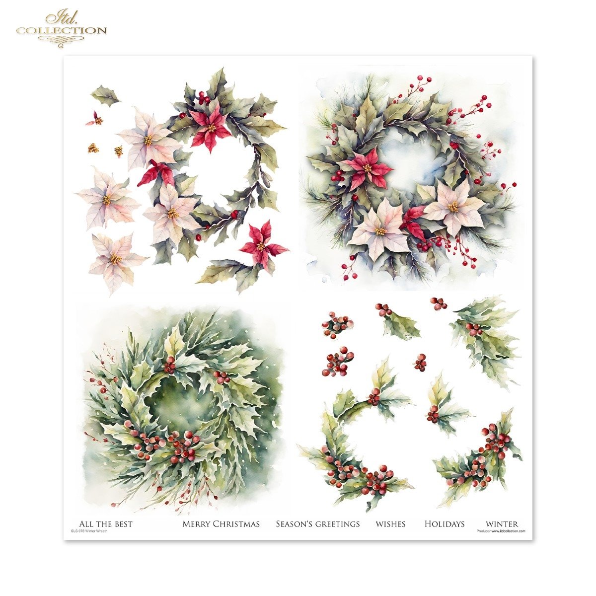 Scrapbooking Papier Winter Wreath Set 310x320 mm 200 g/m2 10 Stück 