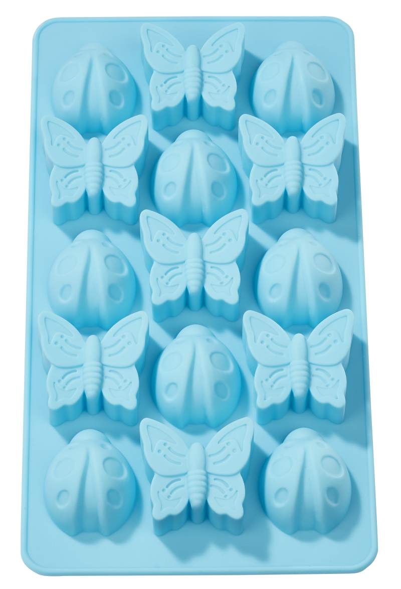 Silikon-Gießform Marienkäfer Schmetterlinge lebensmittelecht 21x11,5cm