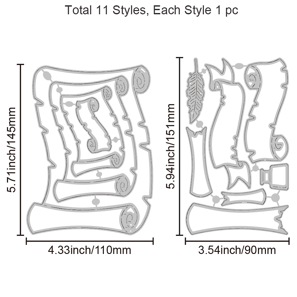Stanzschablonen-Set Schriftrolle Urkunde Banner 11-teilig 
