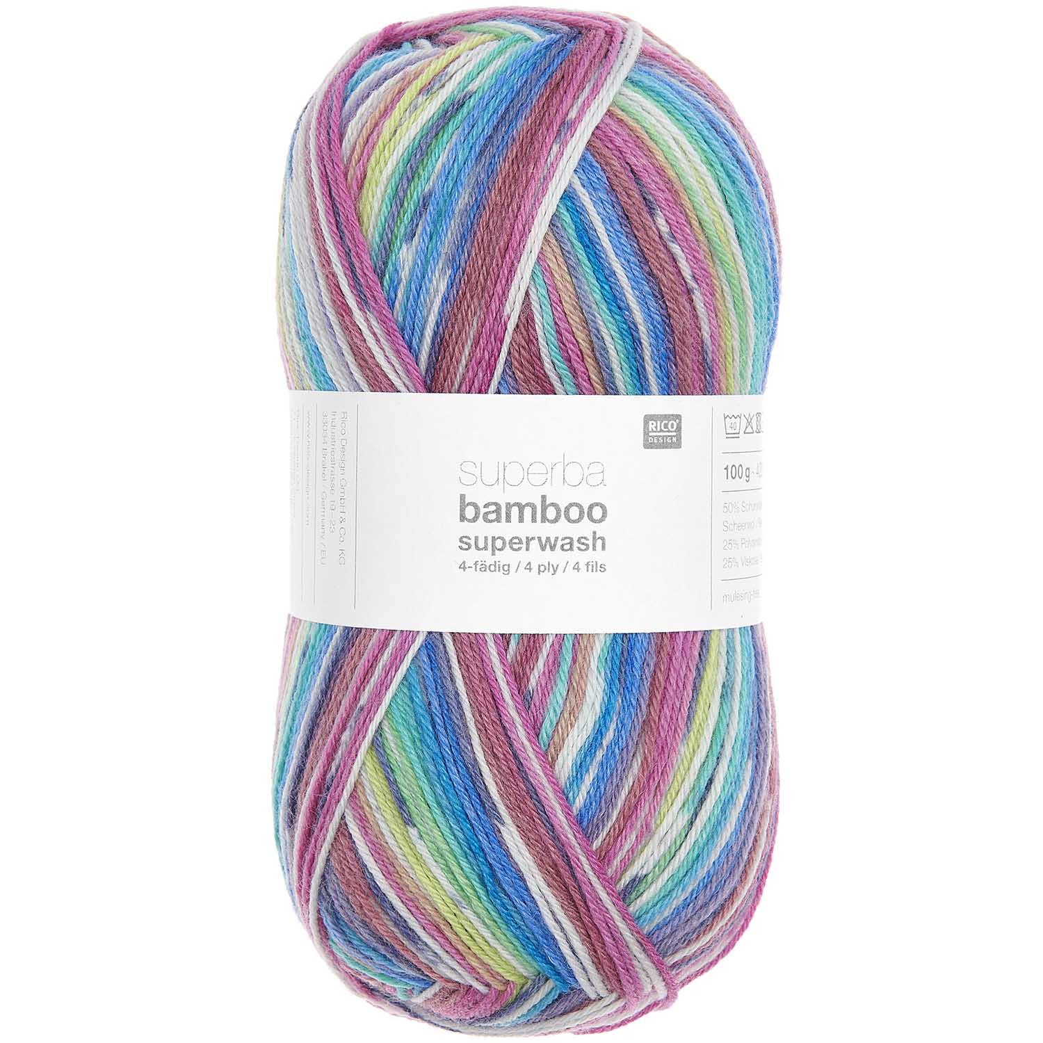 Socks Bamboo 4-fädig Rainbow 50% Schurwolle, 25% Polyamid, 25% Viskos 100g / 420m