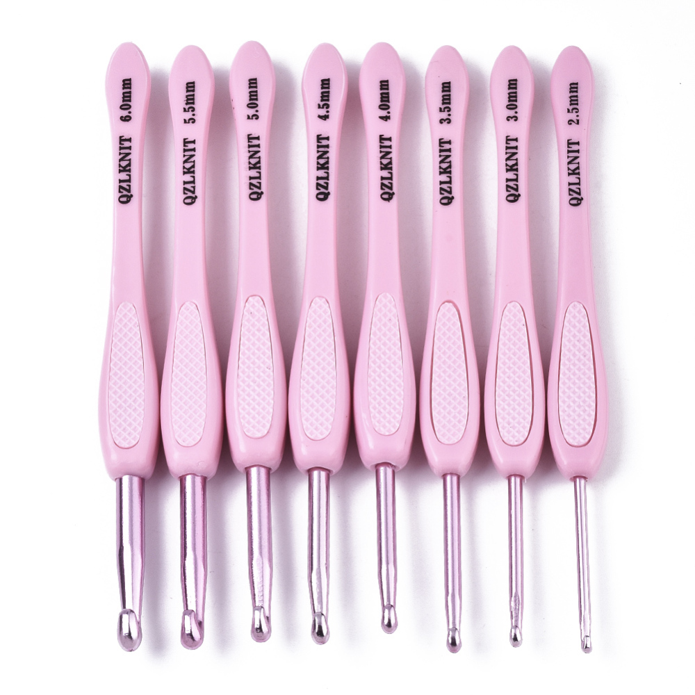 Ergonomisches Häkelnadel-Set mit rosa Griff  8-teilig Aluminium 2,5–6 mm