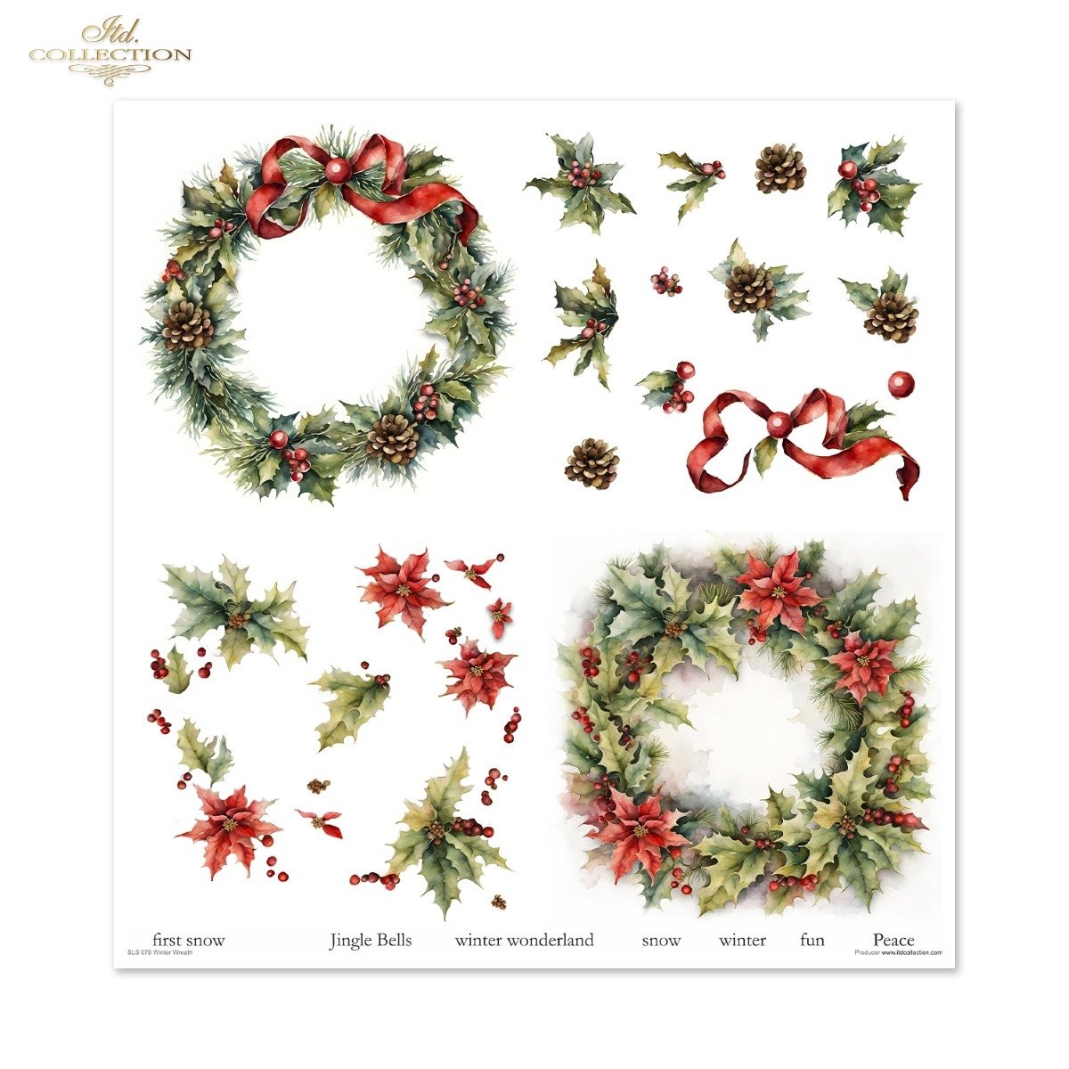 Scrapbooking Papier Winter Wreath Set 310x320 mm 200 g/m2 10 Stück 