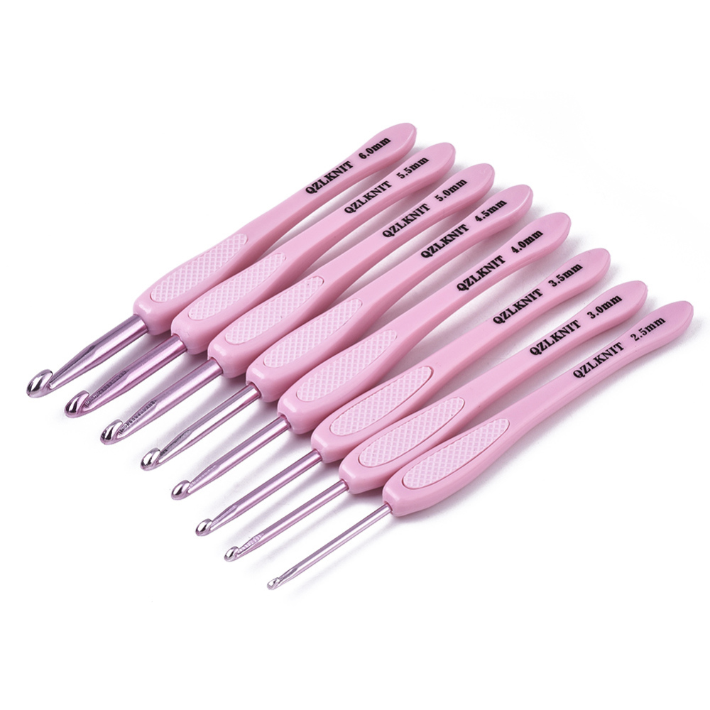 Ergonomisches Häkelnadel-Set mit rosa Griff  8-teilig Aluminium 2,5–6 mm